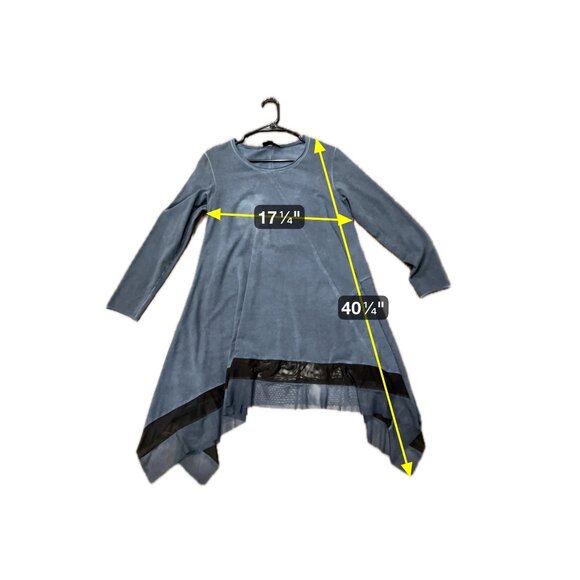 Luukaa Asymmetrical Hem Long Sleeve Tunic Top Mesh Detail Size Large Navy Blue - Picture 6 of 8